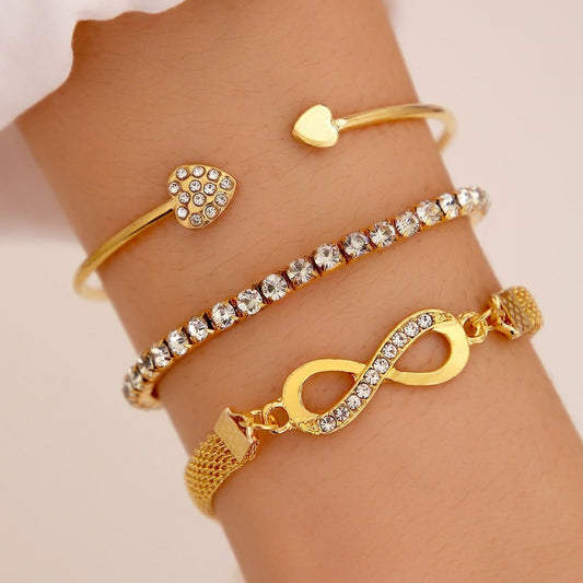 3pcs For A Set Love Opening Temperament Drill Bracelet Design Creative Retro Simple Lucky 8 Bracelet For Women