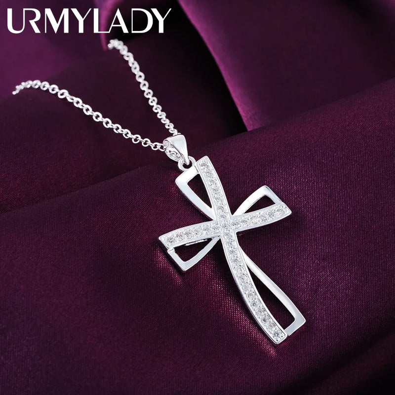 925 Sterling Silver Cross Pendant Necklace 45cm Women’s Jewelry