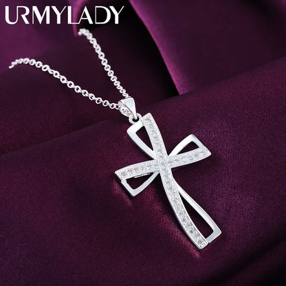 925 Sterling Silver Cross Pendant Necklace 45cm Women’s Jewelry