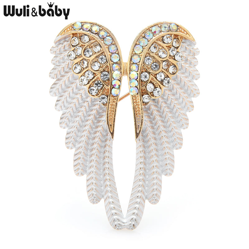 Wuli&Baby Rhinestone Angel Wings Brooch Pin 4 Colors