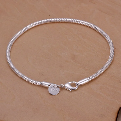 925 Sterling Silver 3MM Snake Chain Bracelet Women’s Wedding Jewelry