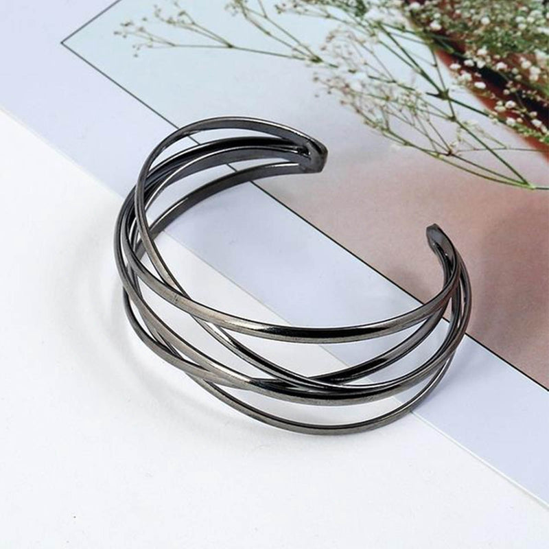 Punk Hollow Alloy Bangles For Women Gold Silver Color Cuff Bracelet Open Adjustable