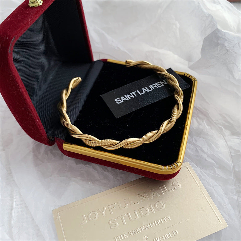 Trendy Gold Twist Cuff Bracelet 316L Stainless Steel Bangles for Women