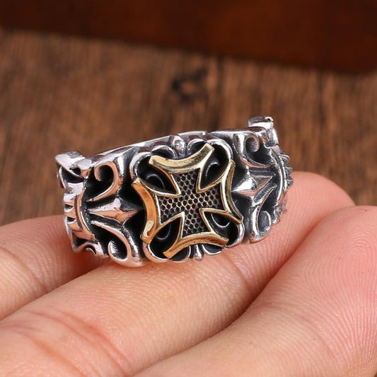 Gothic Trend New Punk Large Cross Ring Adjustable Size Fashionable Men's Personalized Design Street Retro Accessories