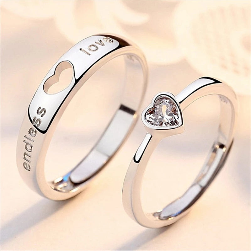 2-Pcs Zircon Heart Couple Rings Forever Love Wedding Jewelry for Men & Women