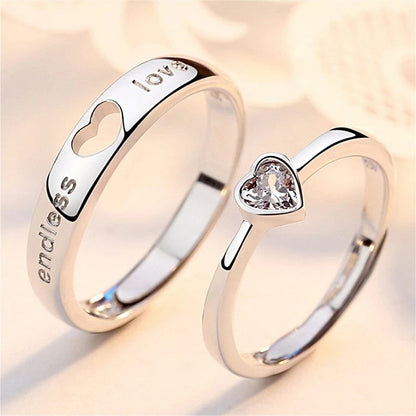 2-Pcs Zircon Heart Couple Rings Forever Love Wedding Jewelry for Men & Women