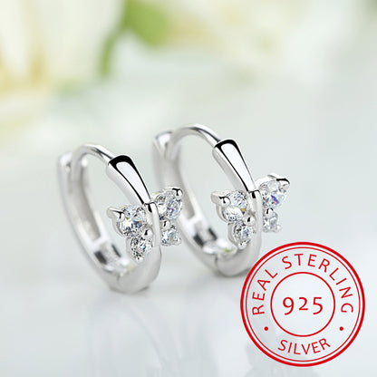 925 Silver Butterfly Hoop Earrings Small Zirconia Huggies for Girls