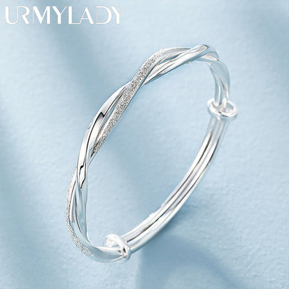 925 Sterling Silver Weave Bracelet for Women Adjustable Party Jewelry