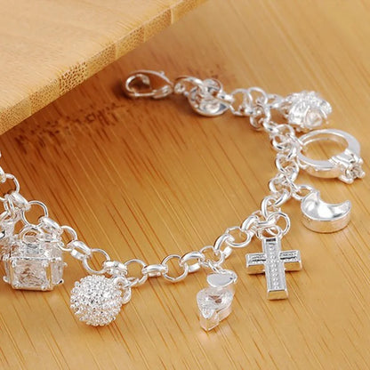925 Sterling Silver Charm Bracelet 13 Pendant Chain Jewelry for Women