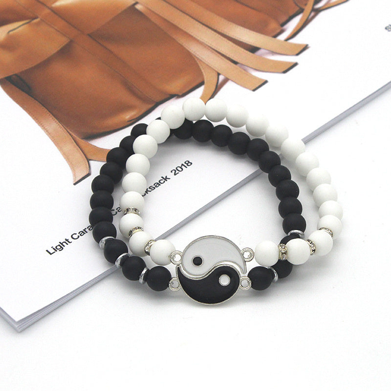 Yin Yang Tai Chi Natural Stone Bead Bracelet for Couples Friendship