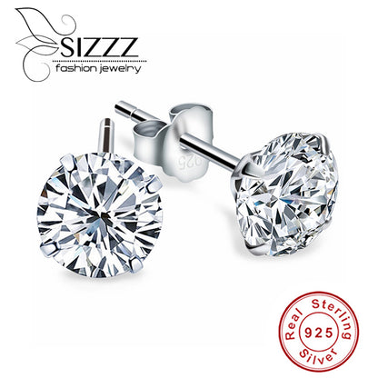 925 Sterling Silver Zircon Stud Earrings Channel Cubic Zirconia Jewelry