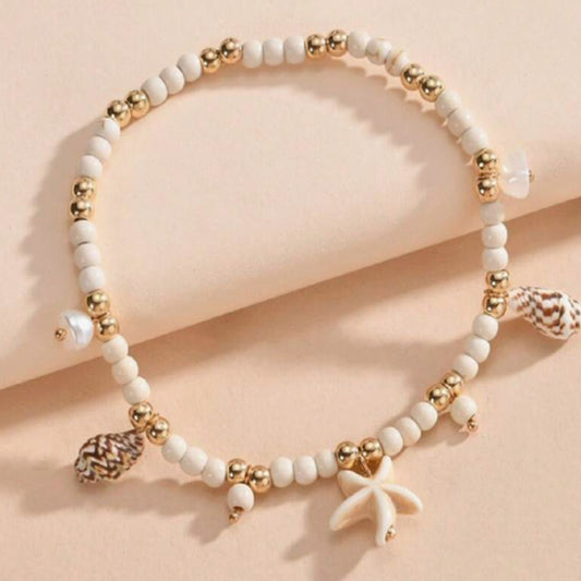 Sweet Conch And Starfish Beach Anklet For Women White Gold Color Beache Charm Anklet Summer Holiday Beach Daily Jewelry