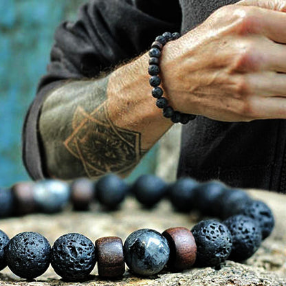 Volcanic Stone Lava Bracelet Wooden Beads Tibetan Buddha Jewelry