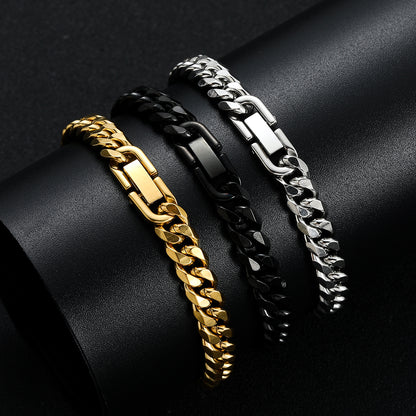 8MM 316L Titanium Steel Cuban Chain Bracelet Gold Black for Men Hip Hop