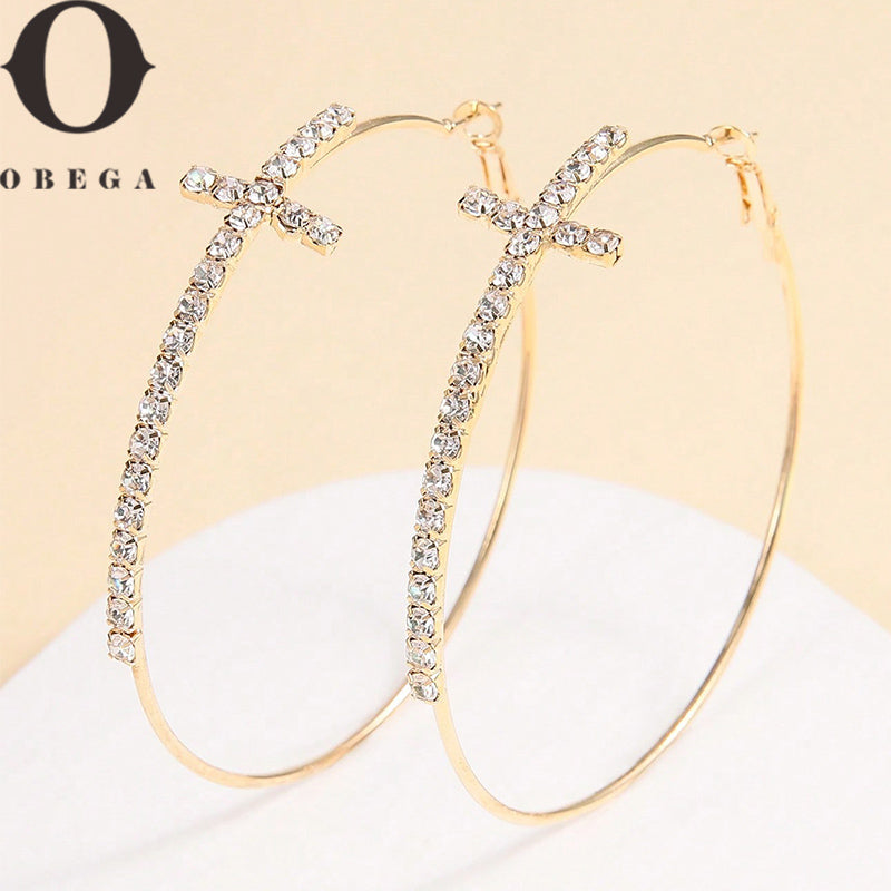 Obega Cross Hoop Earrings Gold & Silver Cubic Zircon Jewelry for Women