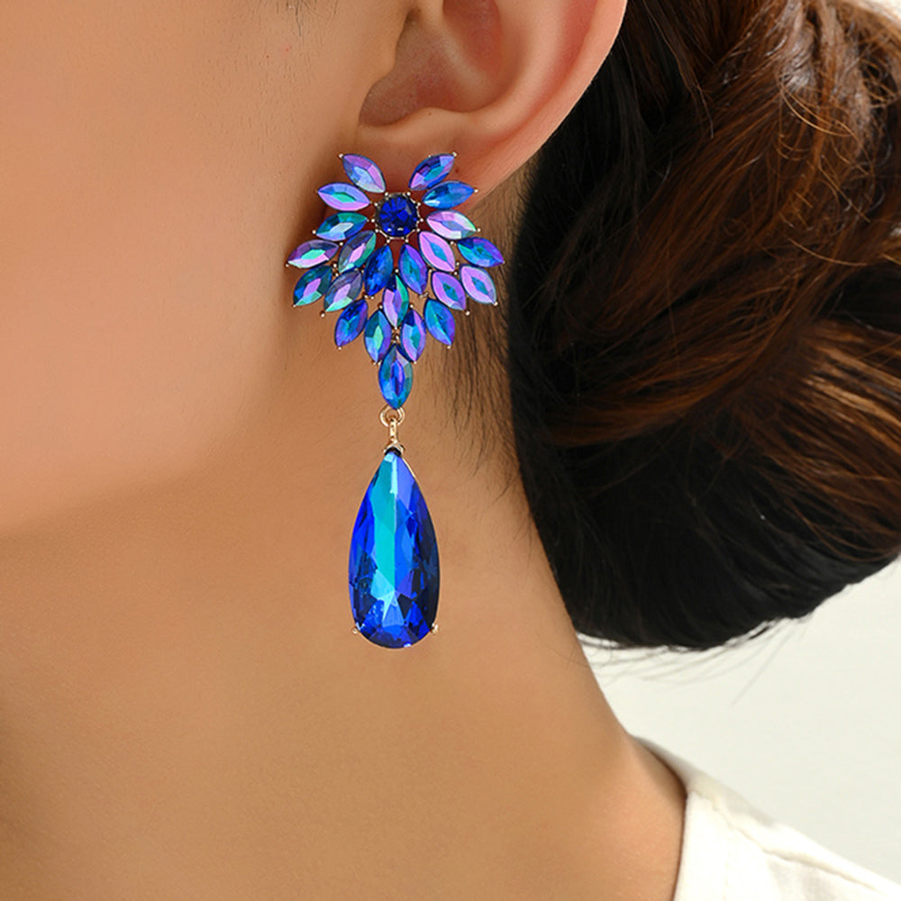 Elegant Leaf Teardrop Earrings Sparkly Crystal Dangle Jewelry for Women
