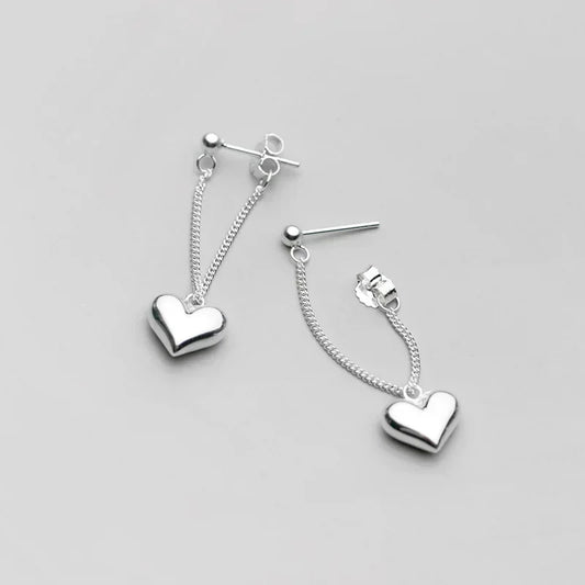 925 Sterling Silver Earrings For Women Heart Chain Earring Jewelry Prevent Allergy Party Accessories Gift Heart Earrings
