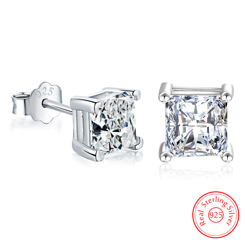 925 Sterling Silver Square Crystal Stud Earrings for Women XY0284