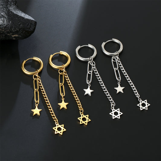 Amaxer Star of David Earrings Stainless Steel Hexagram Metal Chain Drop Earrings For Women Lady Office Casual Jewelry Gift