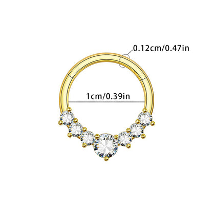 Zircon Hinged Nose Ring Stainless Steel Septum & Hoop Piercing