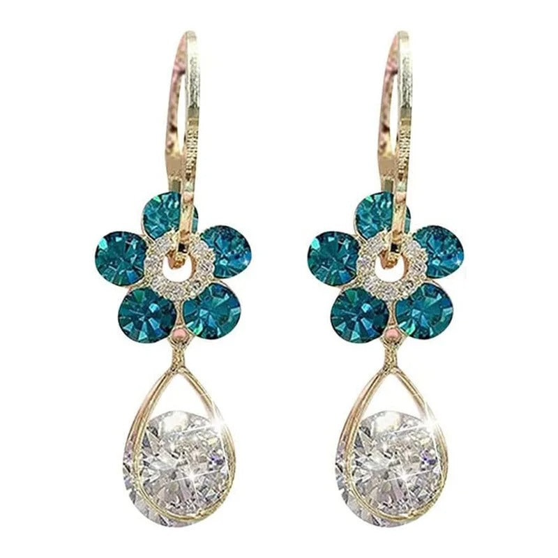 S925 Silver Purple Blue Crystal Flower Drop Earrings Women