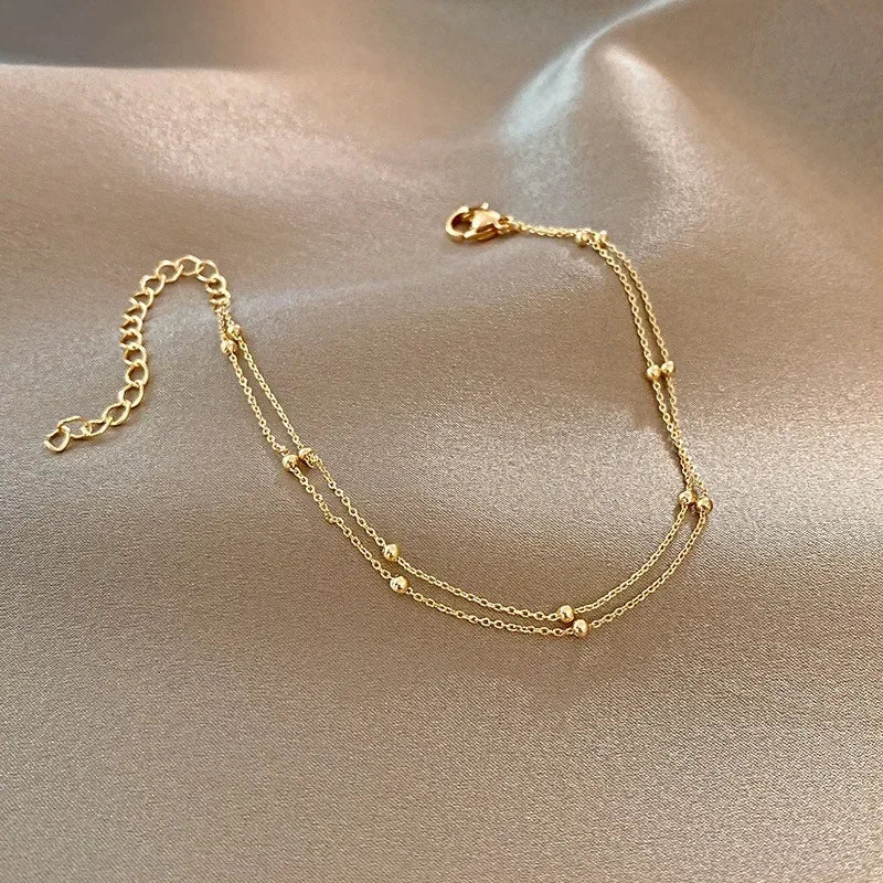Double Layer Beaded Bracelet Women’s Gold Chain Jewelry
