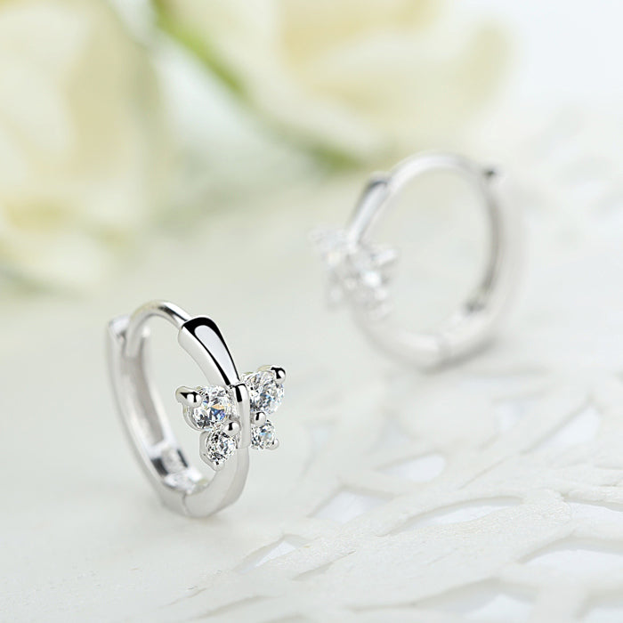 925 Silver Butterfly Hoop Earrings Small Zirconia Huggies for Girls
