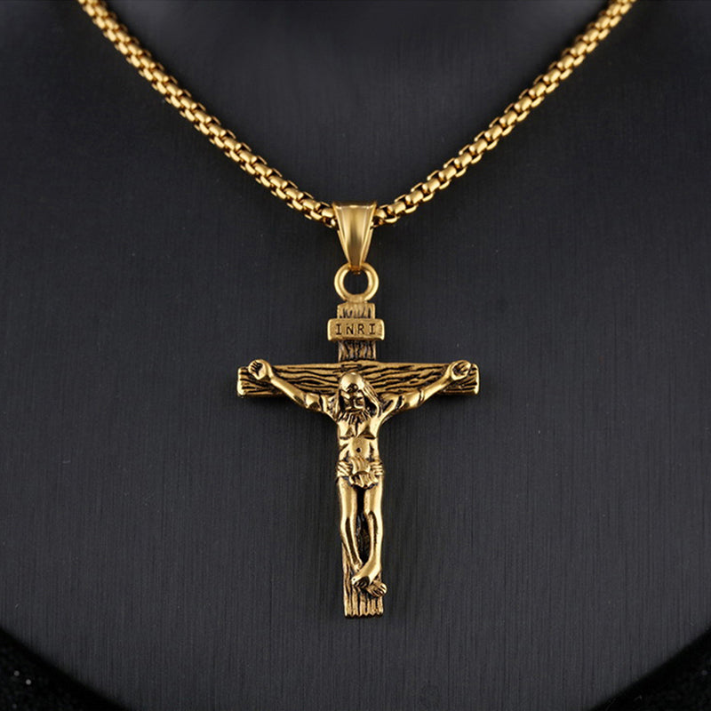 Jesus Cross Necklace Stainless Steel Gold & Silver Pendant for Men