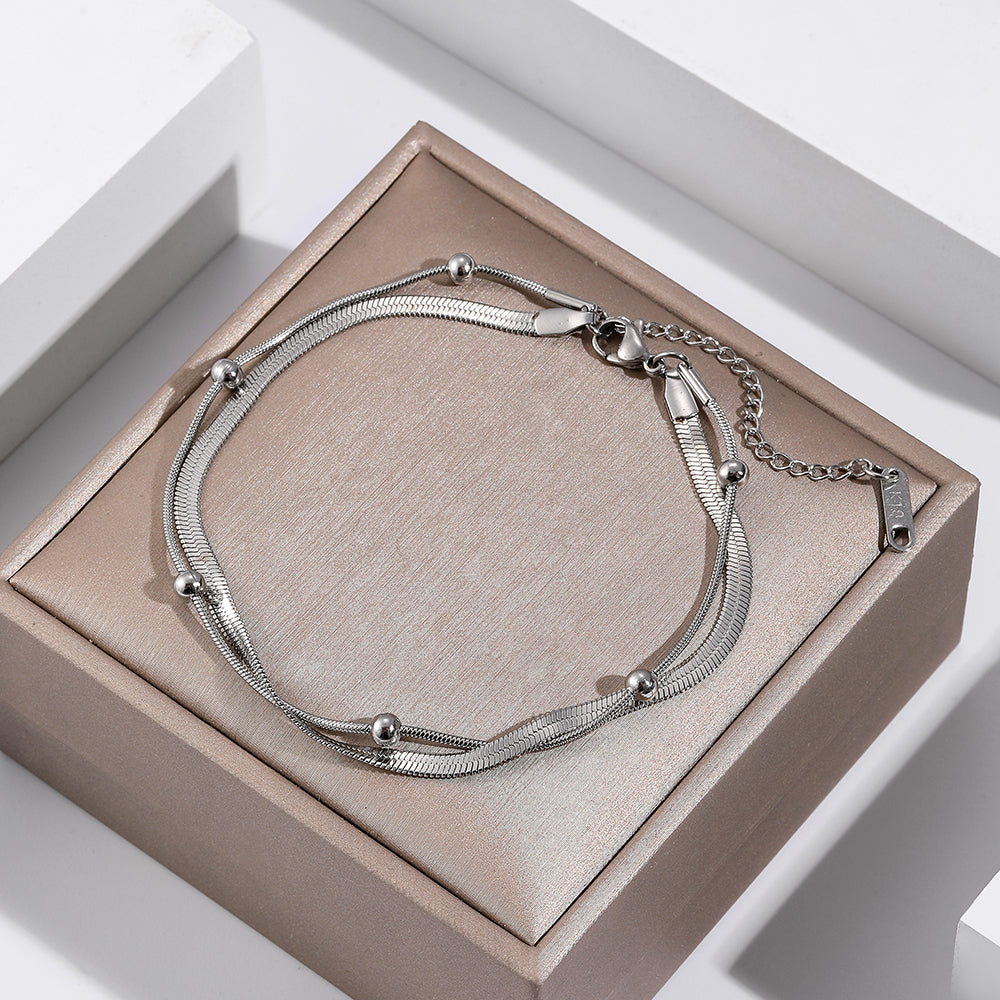 316L Stainless Steel Gold Anklet Double-Layer Leg Chain for Women