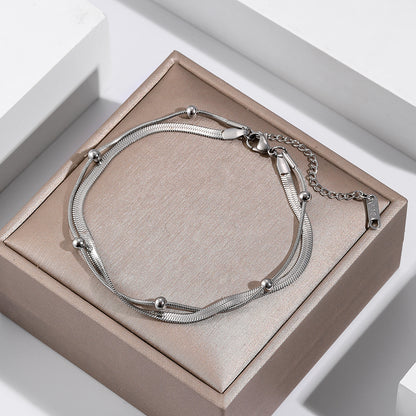 316L Stainless Steel Gold Anklet Double-Layer Leg Chain for Women