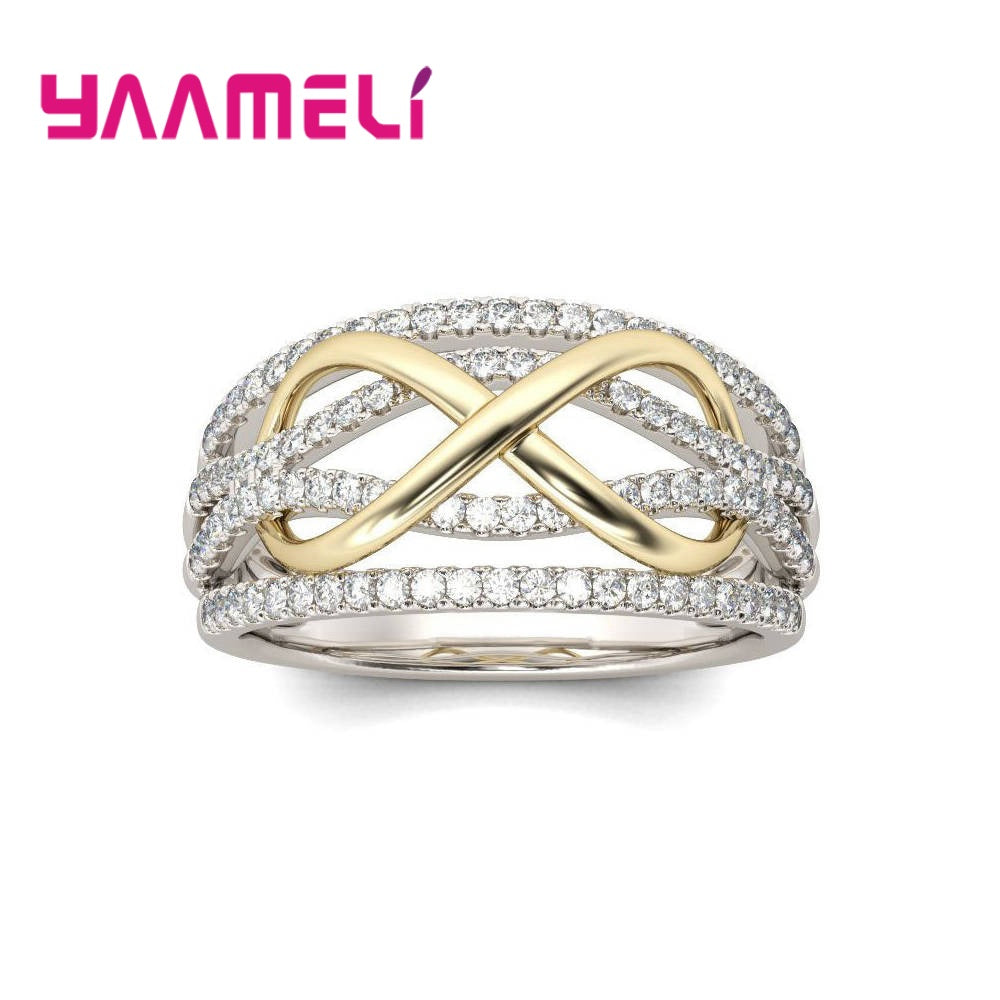 925 Sterling Silver Infinity Love Ring Shining Cubic Zircon Bowknot Letter 8 Eternity Promise Jewelry for Woman Girlfriend