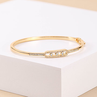 Beaut&Berry Luxurious 18k Gold Plated Bracelet for Women and Men Style Copper Zircon Bangle 2-color for Wife and Friends Gifts
