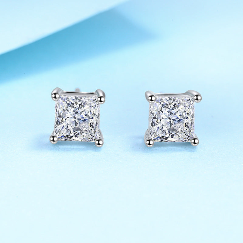 925 Sterling Silver Square Crystal Stud Earrings for Women XY0284