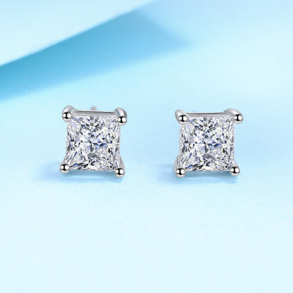 925 Sterling Silver Square Crystal Stud Earrings for Women XY0284