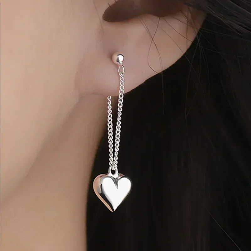 925 Sterling Silver Heart Chain Earrings Women’s Allergy-Free Jewelry