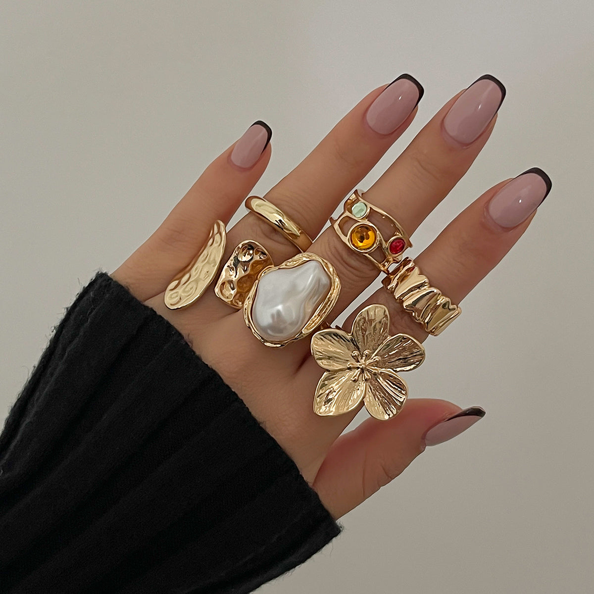 Ingemark Baroque Flower Pearl Open Ring Elegant Women’s Jewelry