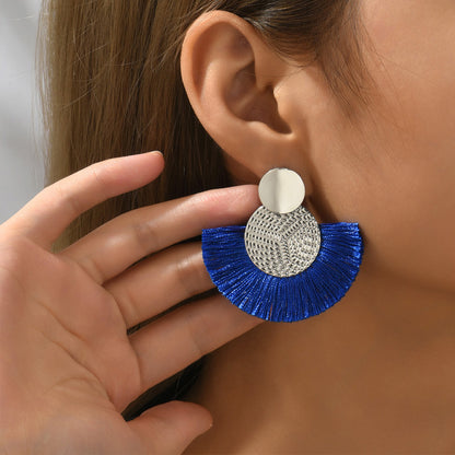 Bohemian White Tassel Earrings Big Fringe Drop Jewelry for Women