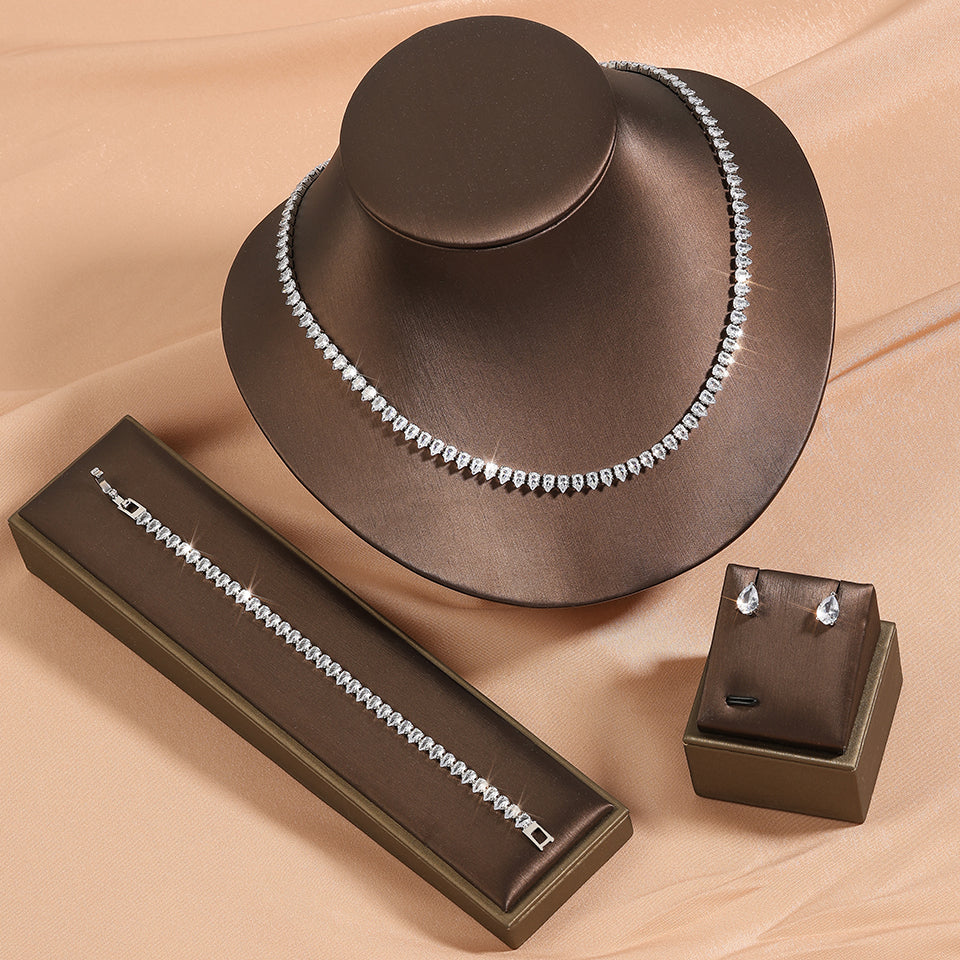 ZAKOL Water Drop Zirconia Jewelry Set Necklace, Earrings & Bracelet