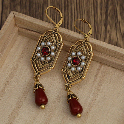 Boho Geometric Waterdrop Stone Earrings Gold Red Blue White for Women