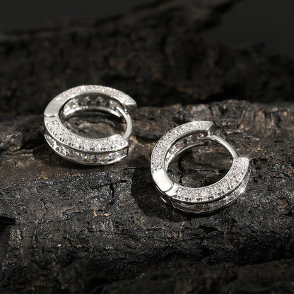Hip Hop Round Hoop Earrings For Men Crystal Cubic Zirconia Fashion Versatile Male Jewelry Trend Circle Earring Gift