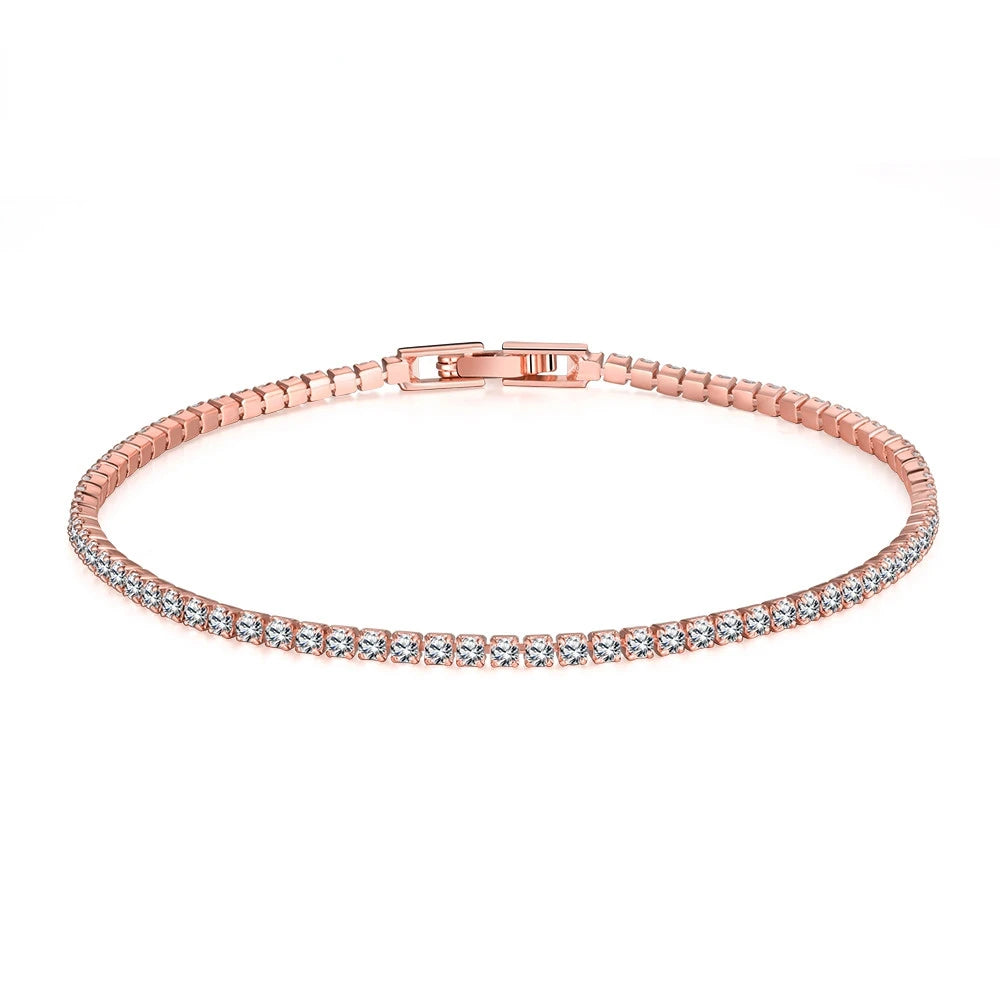Sterling 925 Silver Jewelry 16cm to 19cm Tennis Bracelet 2mm Zirconia Anniversary Gift Genuine Sterling Silver Bracelet