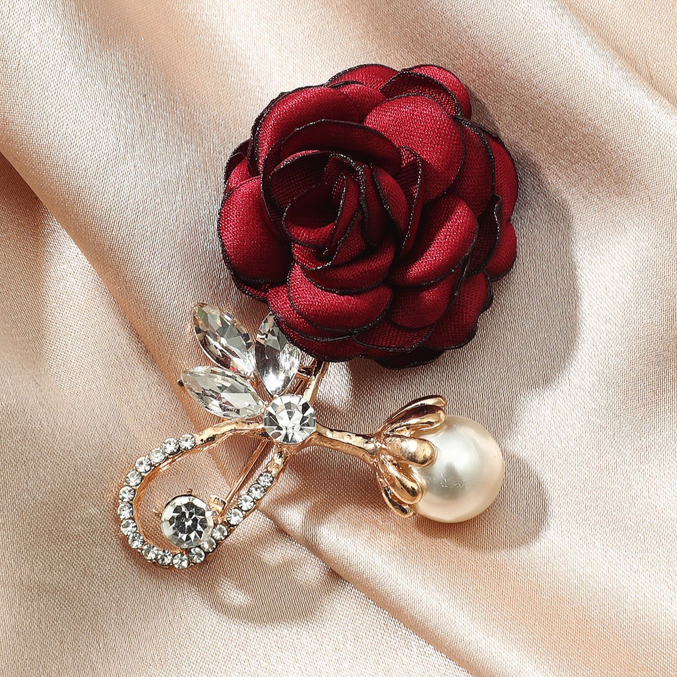 Red Rose Pearl Crystal Brooch High-Quality Women’s Fashion Pin