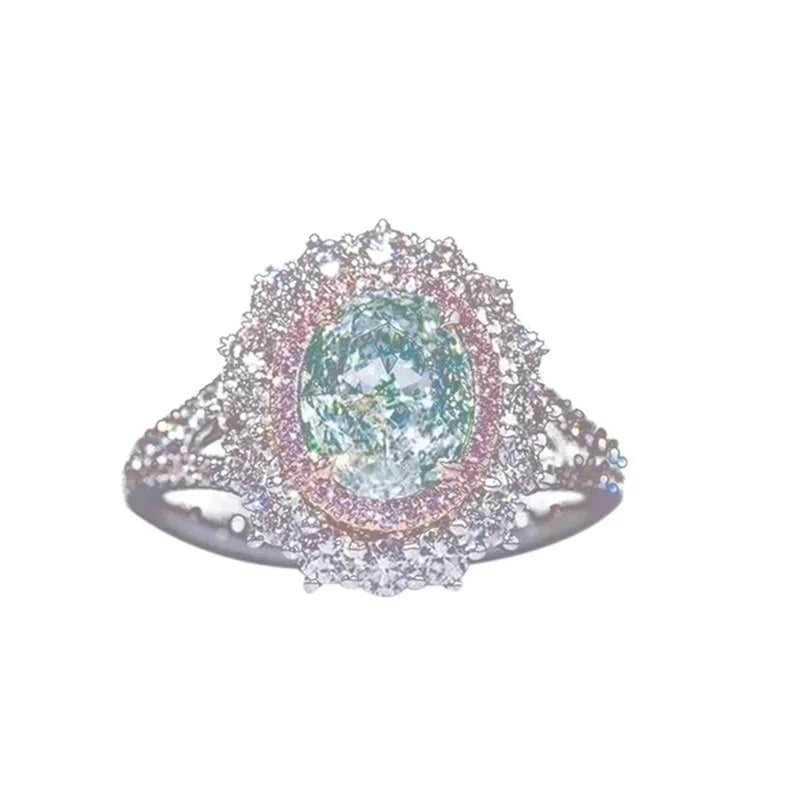 Luxury Silver Pink Zircon Multicolor Stone Ring for Women Wedding Jewelry