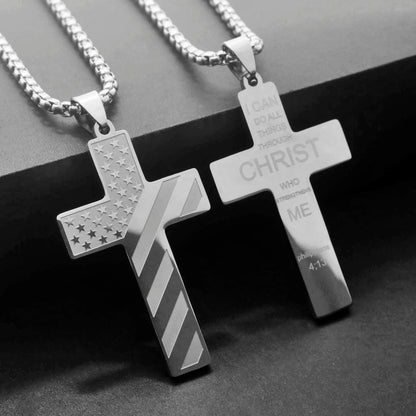 304L Stainless Steel USA Flag Cross Necklace Jewelry for Men & Women