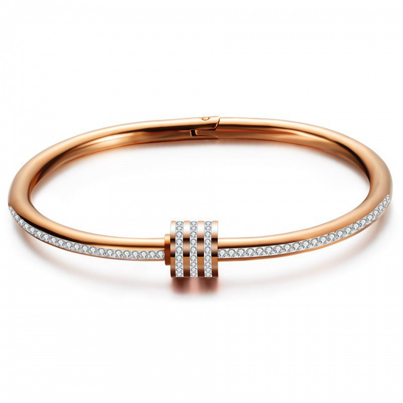 Gold-Plated Stainless Steel Wrap Bangle Luxury Handmade Crystal Bracelet