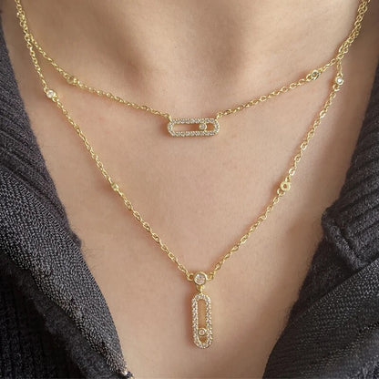 Luxury Silver-color AAA Zircon Choker Two-Layers Necklace Simple Shiny Pendants For Women Fine Jewelry