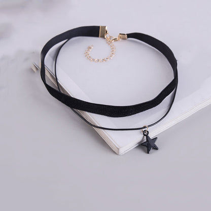 Vintage Gothic Double Layer Velvet Choker Women's Neck Chain Punk Jewelry Short Black Star Pendant Necklace Collares Para Mujer