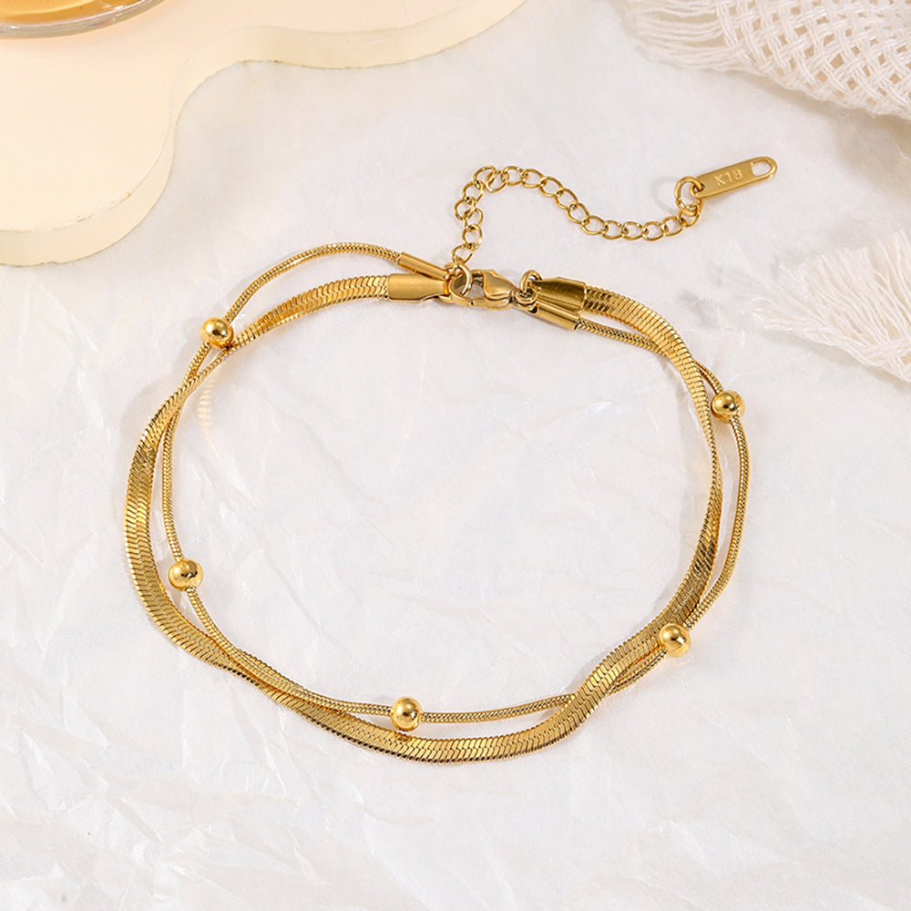 316L Stainless Steel Gold Anklet Double-Layer Leg Chain for Women