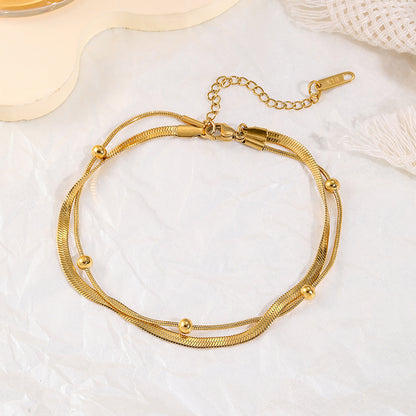 316L Stainless Steel Gold Anklet Double-Layer Leg Chain for Women