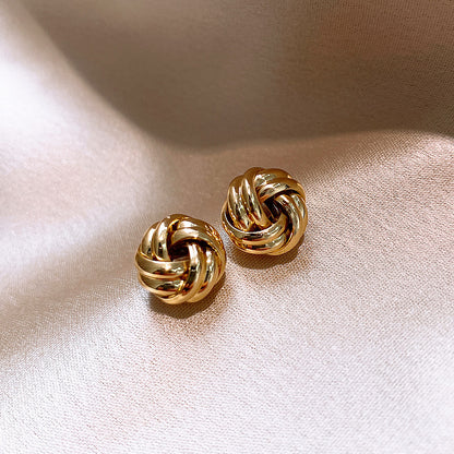 New Hiphop Punk Metal Twist Knit Knot Ball Stud Earring for Women Gold Color Female Twine Ear Jewelry Christmas Gift Brincos